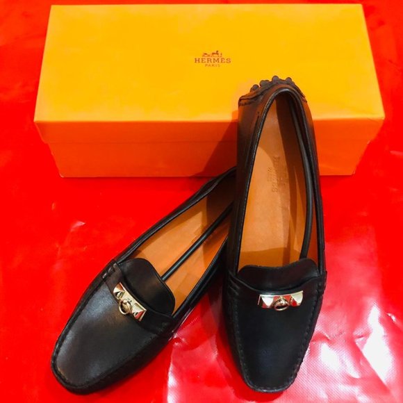 Hermes Women Shoes Leather Black 6 